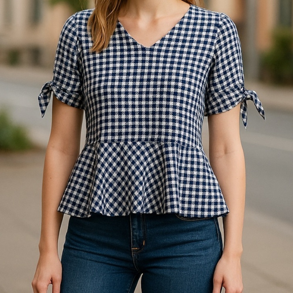 Ellison diamond gingham print top in navy s